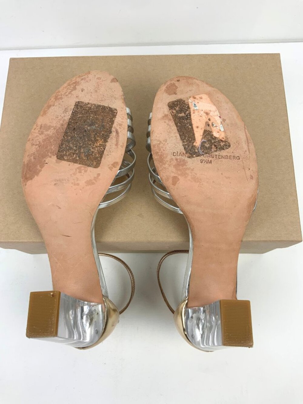 Diane von Furstenberg Ibiza Clear Heeled Strappy Metallic Silver Sandals Sz 9.5M - Picture 5 of 15